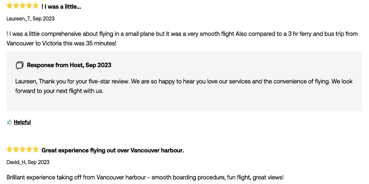 a snapshot of reviews of the vancouver to victoria seaplane.