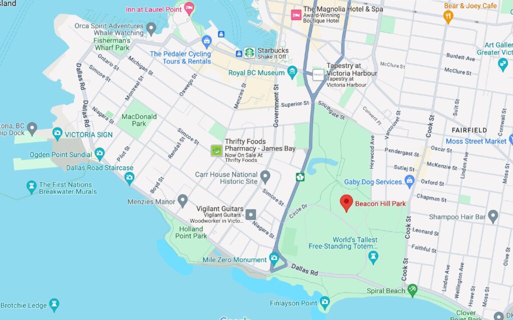 A map of Beacon Hill Park, Victoria, BC.