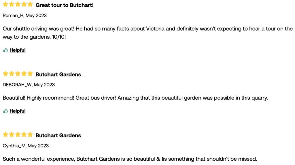 Shuttle reviews for an article on how to get to Butchart Gardens from Victoria.