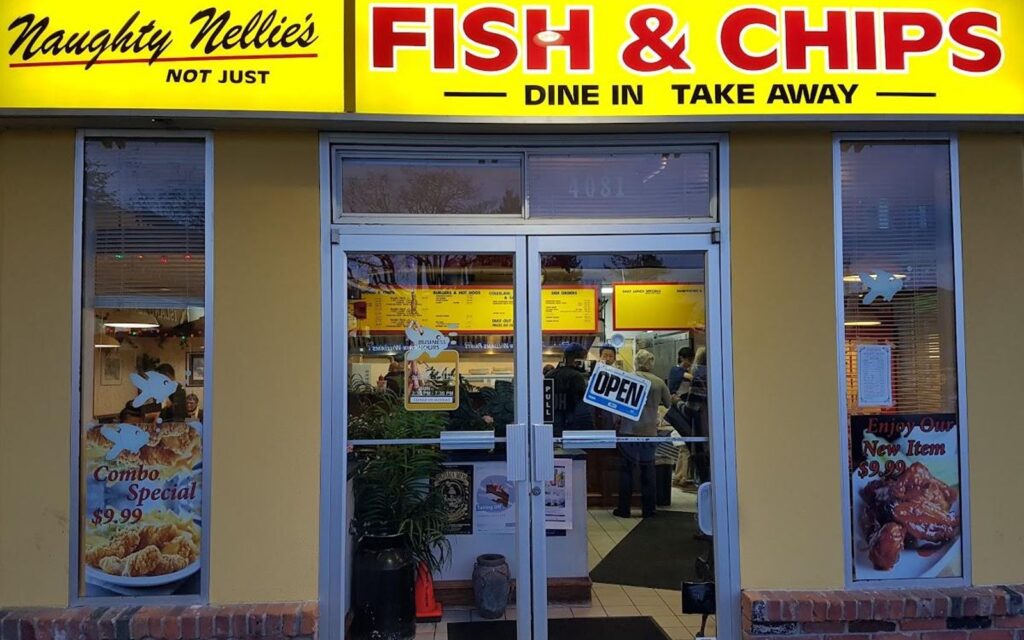 A pic of the exterior of Naughty Nellies, a fish and chips restaurant in Victoria.
